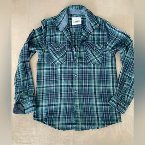 Mens flannel shirt in navy blue/forest green, size S